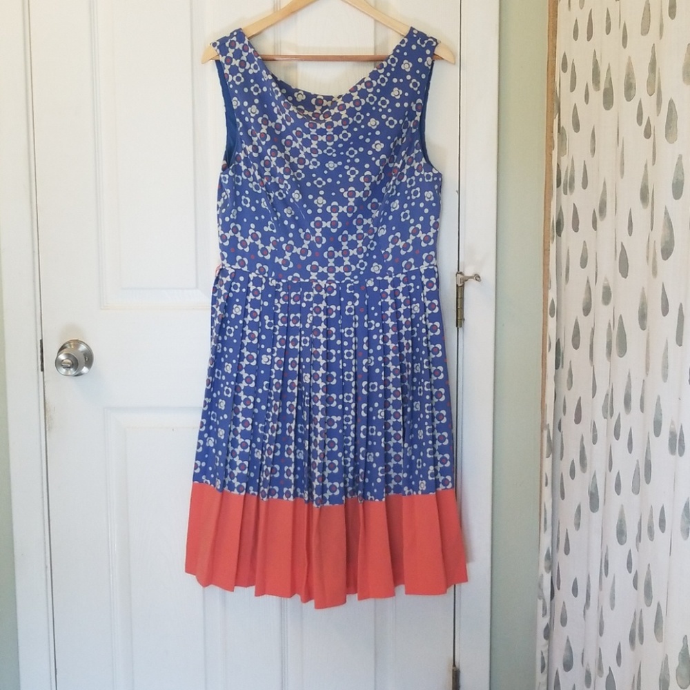 Eva Franco Peach and Blue Fit and Flare Dress